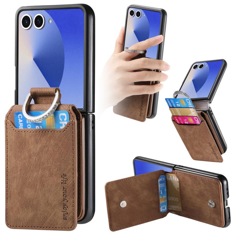Portafoglio verticale in pelle stile retrò con anello e custodia per telefono., For Galaxy Z Flip8 5G, For Galaxy Z Flip7 5G, For Galaxy Z Flip6 5G, For Galaxy Z Flip5 5G