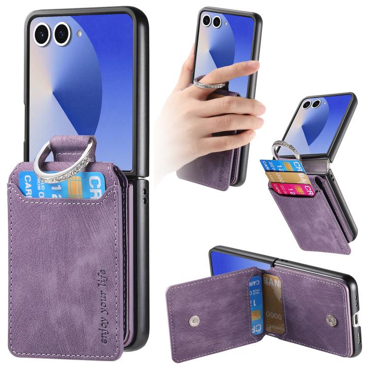 Portafoglio verticale in pelle stile retrò con anello e custodia per telefono., For Galaxy Z Flip8 5G, For Galaxy Z Flip7 5G, For Galaxy Z Flip6 5G, For Galaxy Z Flip5 5G