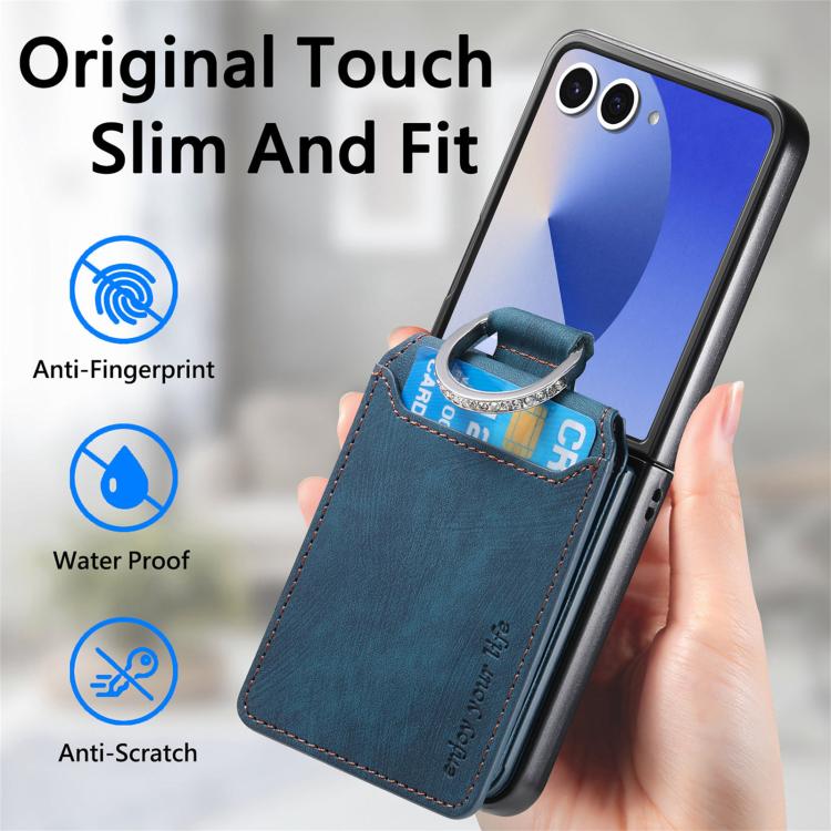 Portafoglio verticale in pelle stile retrò con anello e custodia per telefono., For Galaxy Z Flip8 5G, For Galaxy Z Flip7 5G, For Galaxy Z Flip6 5G, For Galaxy Z Flip5 5G