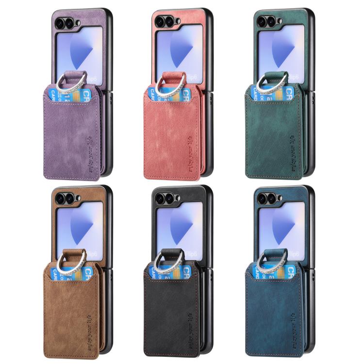 Portafoglio verticale in pelle stile retrò con anello e custodia per telefono., For Galaxy Z Flip8 5G, For Galaxy Z Flip7 5G, For Galaxy Z Flip6 5G, For Galaxy Z Flip5 5G