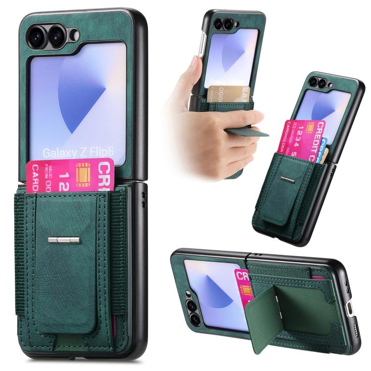 Portafoglio/custodia per telefono in pelle stile retrò pieghevole con elastico di supporto, For Galaxy Z Flip8 5G, For Galaxy Z Flip7 5G, For Galaxy Z Flip6 5G, For Galaxy Z Flip5 5G