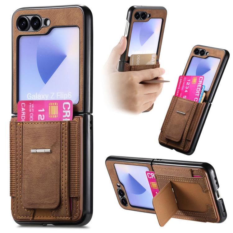 Portafoglio/custodia per telefono in pelle stile retrò pieghevole con elastico di supporto, For Galaxy Z Flip8 5G, For Galaxy Z Flip7 5G, For Galaxy Z Flip6 5G, For Galaxy Z Flip5 5G