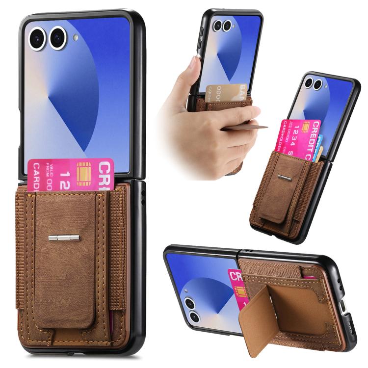 Portafoglio/custodia per telefono in pelle stile retrò pieghevole con elastico di supporto, For Galaxy Z Flip8 5G, For Galaxy Z Flip7 5G, For Galaxy Z Flip6 5G, For Galaxy Z Flip5 5G
