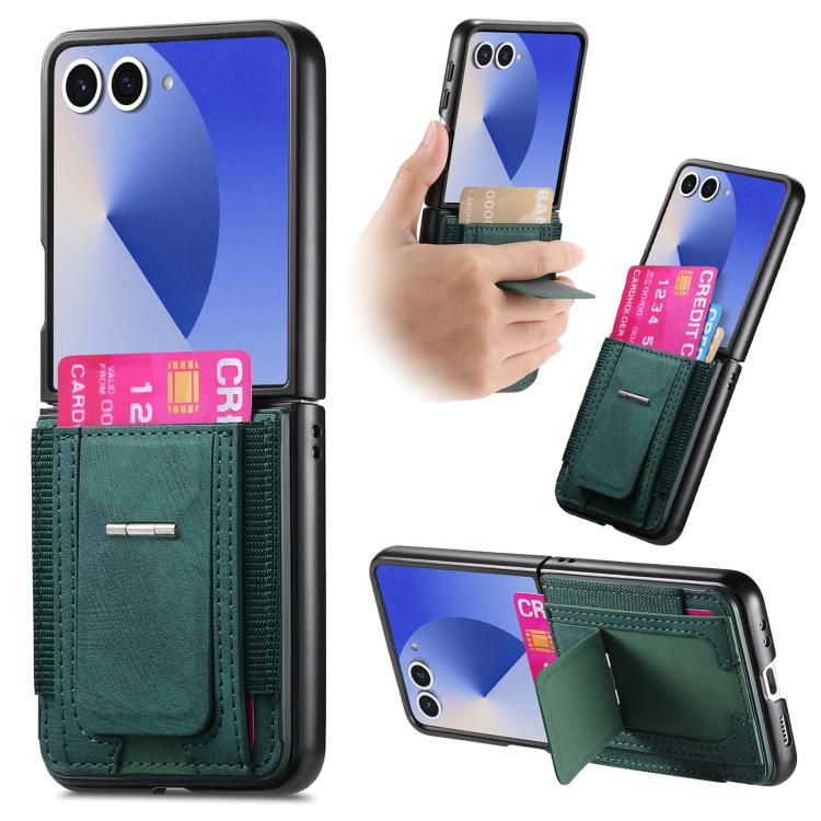 Portafoglio/custodia per telefono in pelle stile retrò pieghevole con elastico di supporto, For Galaxy Z Flip8 5G, For Galaxy Z Flip7 5G, For Galaxy Z Flip6 5G, For Galaxy Z Flip5 5G