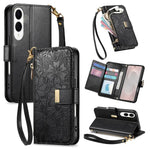 Portafoglio in pelle con cerniera e cinturino, motivo fiori e foglie, con cinturino., For Samsung Galaxy A07 4G, For Samsung Galaxy A17 5G, For Samsung Galaxy M56 5G, For Samsung Galaxy S25 Edge 5G