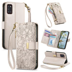 Portafoglio in pelle con cerniera e cinturino, motivo fiori e foglie, con cinturino., For Samsung Galaxy A53 5G, For Samsung Galaxy A51 5G, For Samsung Galaxy A31, For Samsung Galaxy A71