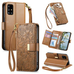 Portafoglio in pelle con cerniera e cinturino, motivo fiori e foglie, con cinturino., For Samsung Galaxy A53 5G, For Samsung Galaxy A51 5G, For Samsung Galaxy A31, For Samsung Galaxy A71