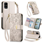 Portafoglio in pelle con cerniera e cinturino, motivo fiori e foglie, con cinturino., For Samsung Galaxy A53 5G, For Samsung Galaxy A51 5G, For Samsung Galaxy A31, For Samsung Galaxy A71