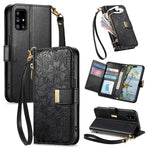 Portafoglio in pelle con cerniera e cinturino, motivo fiori e foglie, con cinturino., For Samsung Galaxy A53 5G, For Samsung Galaxy A51 5G, For Samsung Galaxy A31, For Samsung Galaxy A71
