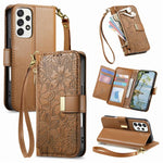 Portafoglio in pelle con cerniera e cinturino, motivo fiori e foglie, con cinturino., For Samsung Galaxy A53 5G, For Samsung Galaxy A51 5G, For Samsung Galaxy A31, For Samsung Galaxy A71