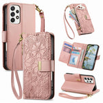 Portafoglio in pelle con cerniera e cinturino, motivo fiori e foglie, con cinturino., For Samsung Galaxy A53 5G, For Samsung Galaxy A51 5G, For Samsung Galaxy A31, For Samsung Galaxy A71