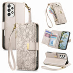Portafoglio in pelle con cerniera e cinturino, motivo fiori e foglie, con cinturino., For Samsung Galaxy A53 5G, For Samsung Galaxy A51 5G, For Samsung Galaxy A31, For Samsung Galaxy A71