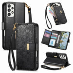 Portafoglio in pelle con cerniera e cinturino, motivo fiori e foglie, con cinturino., For Samsung Galaxy A53 5G, For Samsung Galaxy A51 5G, For Samsung Galaxy A31, For Samsung Galaxy A71