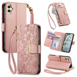 Portafoglio in pelle con cerniera e cinturino, motivo fiori e foglie, con cinturino., For Samsung Galaxy A06, For Samsung Galaxy A16
