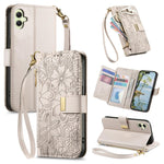 Portafoglio in pelle con cerniera e cinturino, motivo fiori e foglie, con cinturino., For Samsung Galaxy A07 4G, For Samsung Galaxy A17 5G, For Samsung Galaxy M56 5G, For Samsung Galaxy S25 Edge 5G