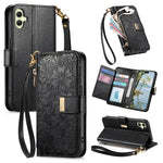 Portafoglio in pelle con cerniera e cinturino, motivo fiori e foglie, con cinturino., For Samsung Galaxy A07 4G, For Samsung Galaxy A17 5G, For Samsung Galaxy M56 5G, For Samsung Galaxy S25 Edge 5G