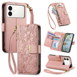 Portafoglio in pelle con cerniera e cinturino, motivo fiori e foglie, con cinturino., For Samsung Galaxy S26 Edge 5G, For Samsung Galaxy A57 5G, For Samsung Galaxy A37 5G, For Samsung Galaxy M36 5G