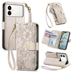 Portafoglio in pelle con cerniera e cinturino, motivo fiori e foglie, con cinturino., For Samsung Galaxy S26 Edge 5G, For Samsung Galaxy A57 5G, For Samsung Galaxy A37 5G, For Samsung Galaxy M36 5G