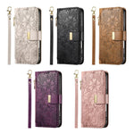 Portafoglio in pelle con cerniera e cinturino, motivo fiori e foglie, con cinturino., For Samsung Galaxy S23 FE 5G, For Samsung Galaxy S23 Ultra 5G, For Samsung Galaxy S23+ 5G, For Samsung Galaxy S23 5G