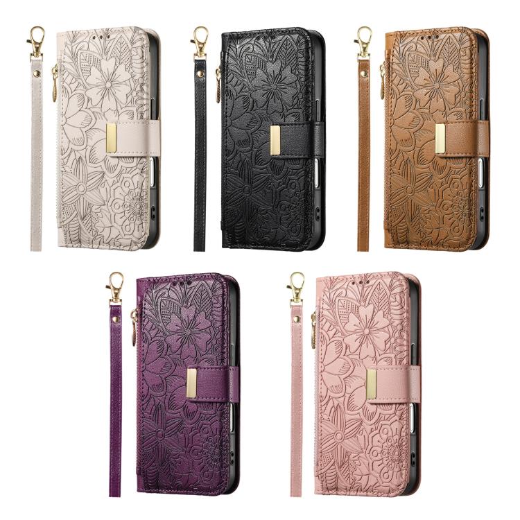 Portafoglio in pelle con cerniera e cinturino, motivo fiori e foglie, con cinturino., For Samsung Galaxy A53 5G, For Samsung Galaxy A51 5G, For Samsung Galaxy A31, For Samsung Galaxy A71