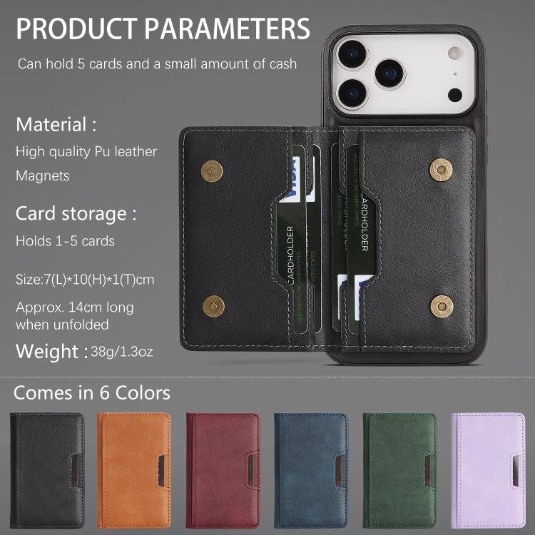 Custodia per telefono in pelle Kalebol Strong MagSafe con porta carte magnetico a due ante e chiusura a strappo., For iPhone 17 Pro, For iPhone 17, For iPhone Air, For iPhone 17e / 16e