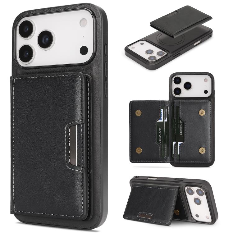 Custodia per telefono in pelle Kalebol Strong MagSafe con porta carte magnetico a due ante e chiusura a strappo., For iPhone 17 Pro, For iPhone 17, For iPhone Air, For iPhone 17e / 16e