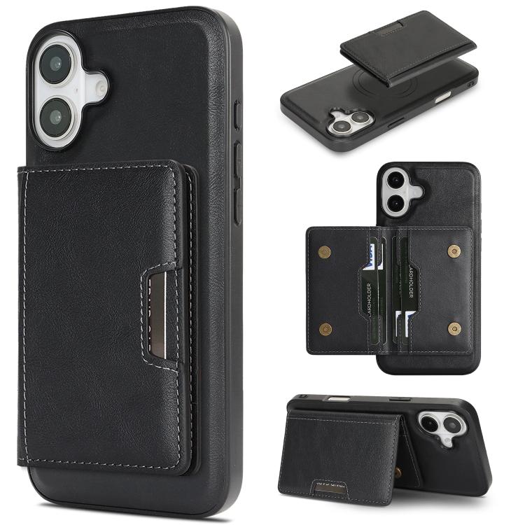 Custodia per telefono in pelle Kalebol Strong MagSafe con porta carte magnetico a due ante e chiusura a strappo., For iPhone 17 Pro, For iPhone 17, For iPhone Air, For iPhone 17e / 16e