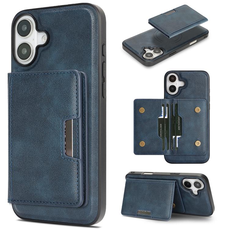 Custodia per telefono in pelle Kalebol Strong MagSafe con porta carte magnetico a due ante e chiusura a strappo., For iPhone 17 Pro, For iPhone 17, For iPhone Air, For iPhone 17e / 16e
