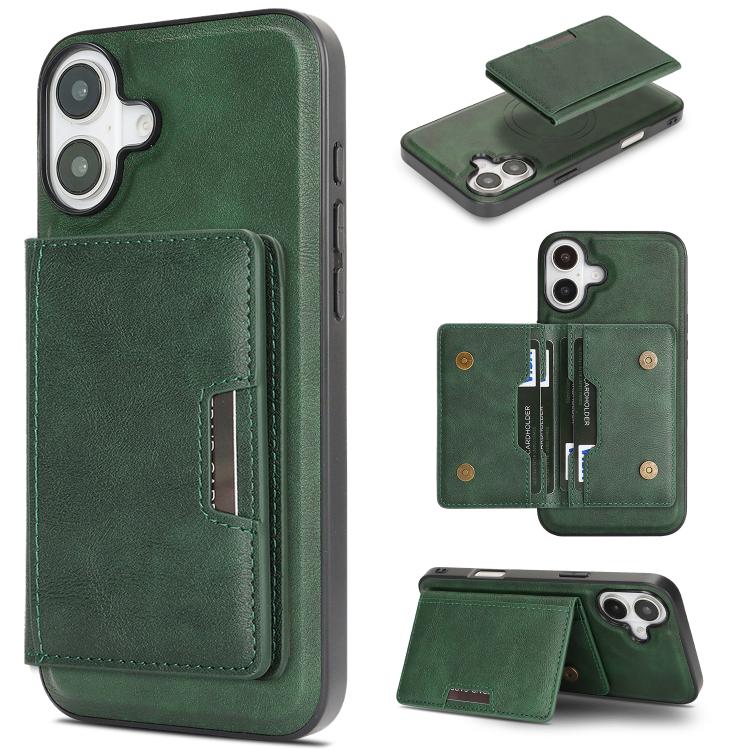 Custodia per telefono in pelle Kalebol Strong MagSafe con porta carte magnetico a due ante e chiusura a strappo., For iPhone 17 Pro, For iPhone 17, For iPhone Air, For iPhone 17e / 16e