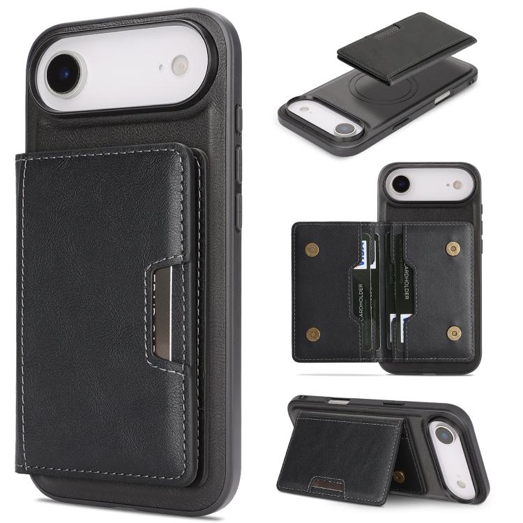 Custodia per telefono in pelle Kalebol Strong MagSafe con porta carte magnetico a due ante e chiusura a strappo., For iPhone 17 Pro, For iPhone 17, For iPhone Air, For iPhone 17e / 16e