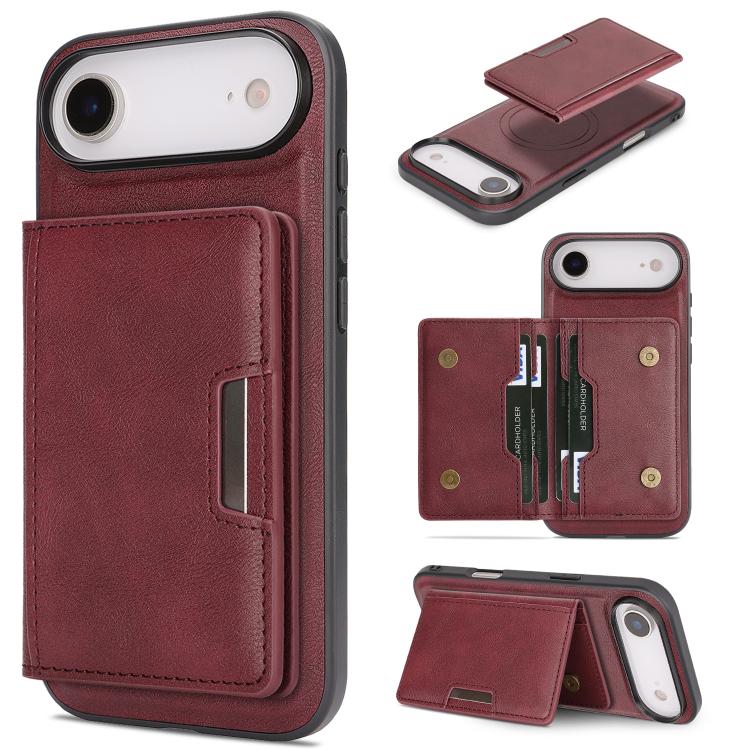 Custodia per telefono in pelle Kalebol Strong MagSafe con porta carte magnetico a due ante e chiusura a strappo., For iPhone 17 Pro, For iPhone 17, For iPhone Air, For iPhone 17e / 16e