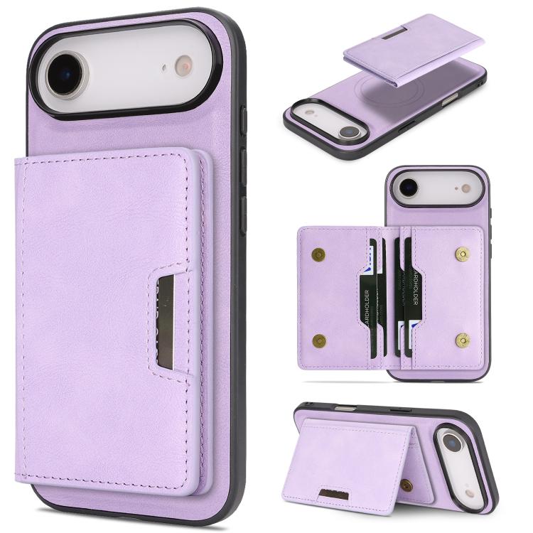 Custodia per telefono in pelle Kalebol Strong MagSafe con porta carte magnetico a due ante e chiusura a strappo., For iPhone 17 Pro, For iPhone 17, For iPhone Air, For iPhone 17e / 16e