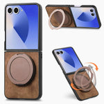 Custodia per telefono in pelle stile retrò con supporto girevole rotondo, For Galaxy Z Flip8 5G, For Galaxy Z Flip7 5G, For Galaxy Z Flip6 5G, For Galaxy Z Flip5 5G