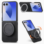 Custodia per telefono in pelle stile retrò con supporto girevole rotondo, For Galaxy Z Flip8 5G, For Galaxy Z Flip7 5G, For Galaxy Z Flip6 5G, For Galaxy Z Flip5 5G
