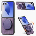 Custodia per telefono in pelle stile retrò con supporto girevole rotondo, For Galaxy Z Flip8 5G, For Galaxy Z Flip7 5G, For Galaxy Z Flip6 5G, For Galaxy Z Flip5 5G