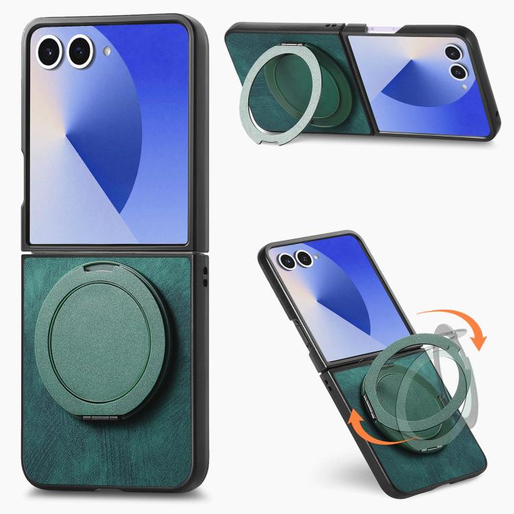 Custodia per telefono in pelle stile retrò con supporto girevole rotondo, For Galaxy Z Flip8 5G, For Galaxy Z Flip7 5G, For Galaxy Z Flip6 5G, For Galaxy Z Flip5 5G