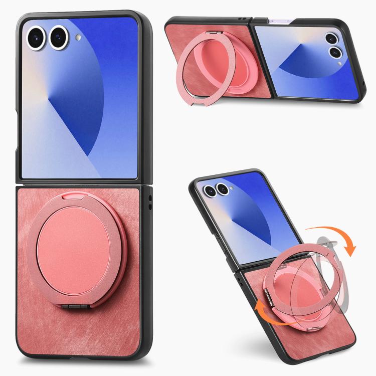 Custodia per telefono in pelle stile retrò con supporto girevole rotondo, For Galaxy Z Flip8 5G, For Galaxy Z Flip7 5G, For Galaxy Z Flip6 5G, For Galaxy Z Flip5 5G