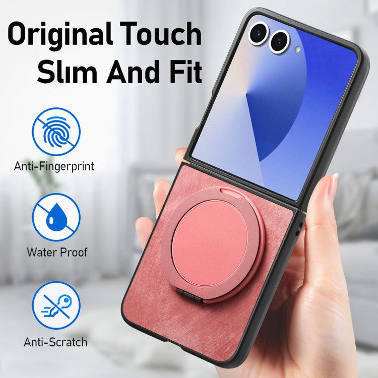 Custodia per telefono in pelle stile retrò con supporto girevole rotondo, For Galaxy Z Flip8 5G, For Galaxy Z Flip7 5G, For Galaxy Z Flip6 5G, For Galaxy Z Flip5 5G