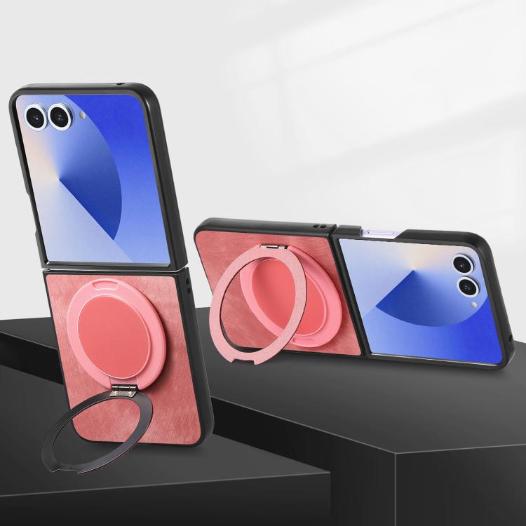 Custodia per telefono in pelle stile retrò con supporto girevole rotondo, For Galaxy Z Flip8 5G, For Galaxy Z Flip7 5G, For Galaxy Z Flip6 5G, For Galaxy Z Flip5 5G