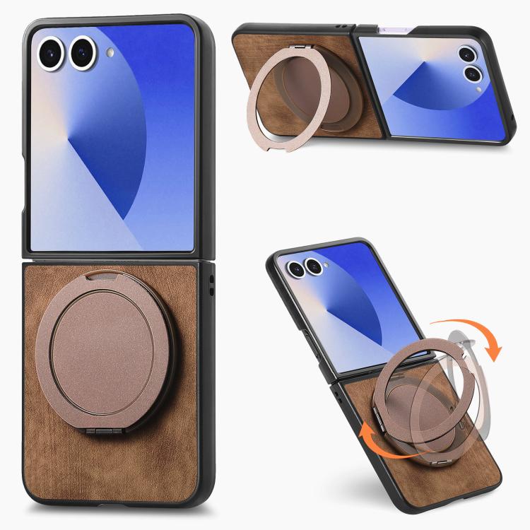 Custodia per telefono in pelle stile retrò con supporto girevole rotondo, For Galaxy Z Flip8 5G, For Galaxy Z Flip7 5G, For Galaxy Z Flip6 5G, For Galaxy Z Flip5 5G