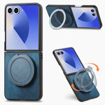 Custodia per telefono in pelle stile retrò con supporto girevole rotondo, For Galaxy Z Flip8 5G, For Galaxy Z Flip7 5G, For Galaxy Z Flip6 5G, For Galaxy Z Flip5 5G