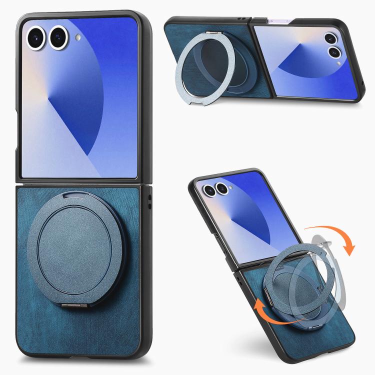 Custodia per telefono in pelle stile retrò con supporto girevole rotondo, For Galaxy Z Flip8 5G, For Galaxy Z Flip7 5G, For Galaxy Z Flip6 5G, For Galaxy Z Flip5 5G