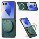 Custodia per telefono in pelle stile retrò con supporto girevole rotondo, For Galaxy Z Flip8 5G, For Galaxy Z Flip7 5G, For Galaxy Z Flip6 5G, For Galaxy Z Flip5 5G