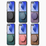 Custodia per telefono in pelle stile retrò con supporto girevole rotondo, For Galaxy Z Flip8 5G, For Galaxy Z Flip7 5G, For Galaxy Z Flip6 5G, For Galaxy Z Flip5 5G