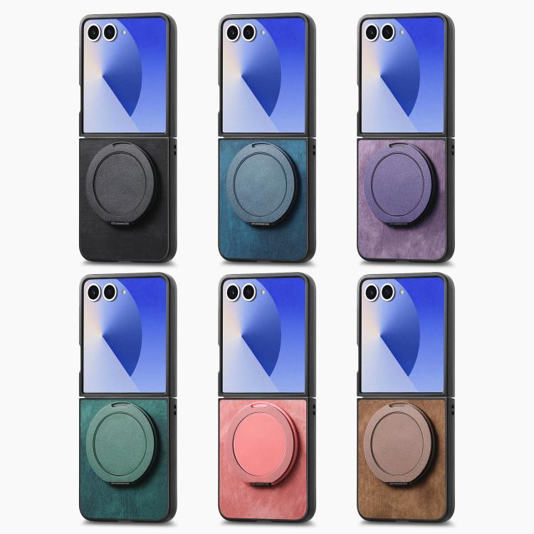 Custodia per telefono in pelle stile retrò con supporto girevole rotondo, For Galaxy Z Flip8 5G, For Galaxy Z Flip7 5G, For Galaxy Z Flip6 5G, For Galaxy Z Flip5 5G