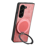 Custodia per telefono in pelle stile retrò con supporto girevole rotondo, For Galaxy Z Fold4