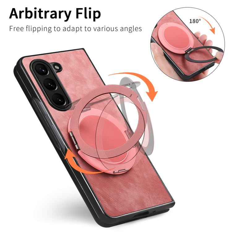 Custodia per telefono in pelle stile retrò con supporto girevole rotondo, For Galaxy Z Fold4