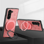 Custodia per telefono in pelle stile retrò con supporto girevole rotondo, For Galaxy Z Fold4