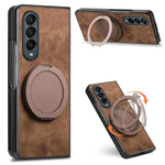 Custodia per telefono in pelle stile retrò con supporto girevole rotondo, For Galaxy Z Fold4