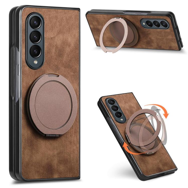 Custodia per telefono in pelle stile retrò con supporto girevole rotondo, For Galaxy Z Fold4